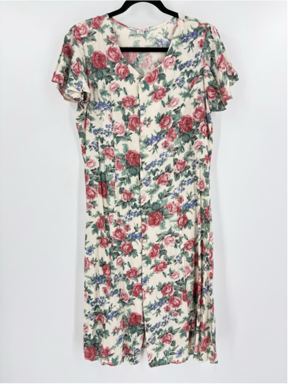 VTG 90s Grunge Tea Dress Cottagecore Coquette Floral Button Front Flutter XXL